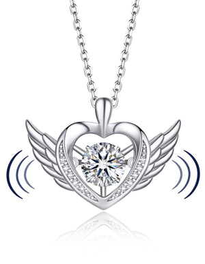 Angel Wings Heart Shape Moissanite Dancing Necklace for Women