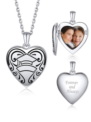 MomentWish Customized Silver Photo Heart Locket Necklace Graduation Gift