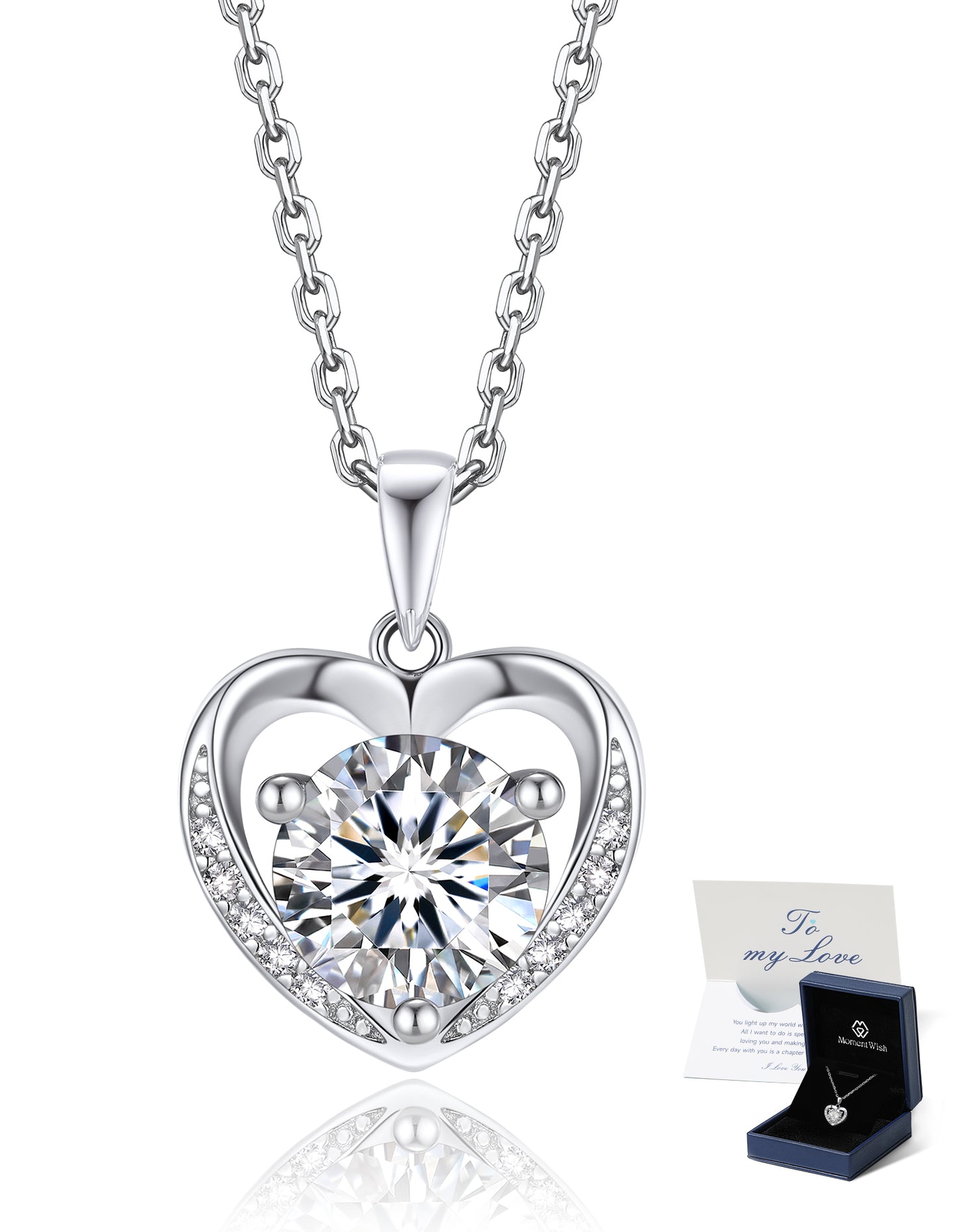 Sterling Silver Heart Moissanite Necklace for for Her Girls