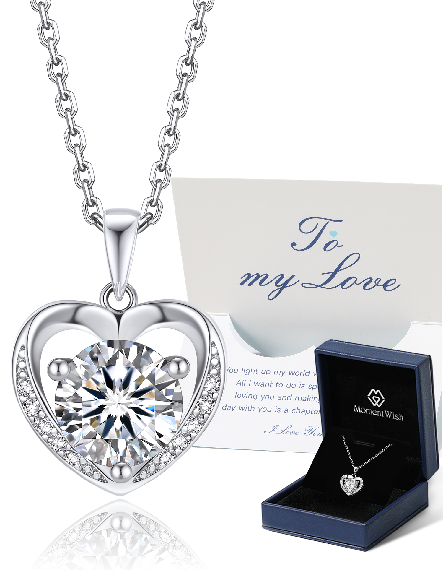 Sterling Silver Heart Moissanite Necklace for for Her Girls