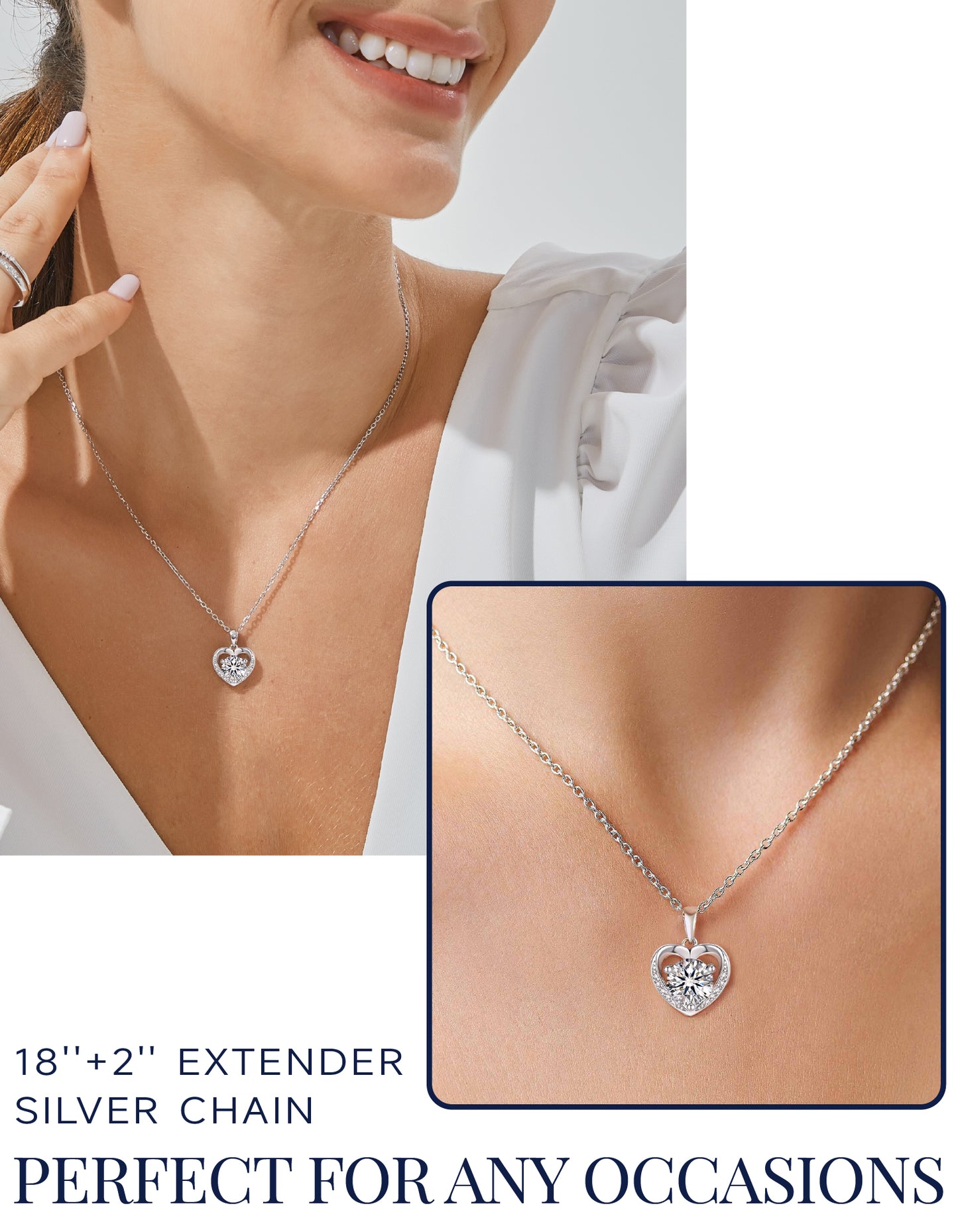 Sterling Silver Heart Moissanite Necklace for for Her Girls