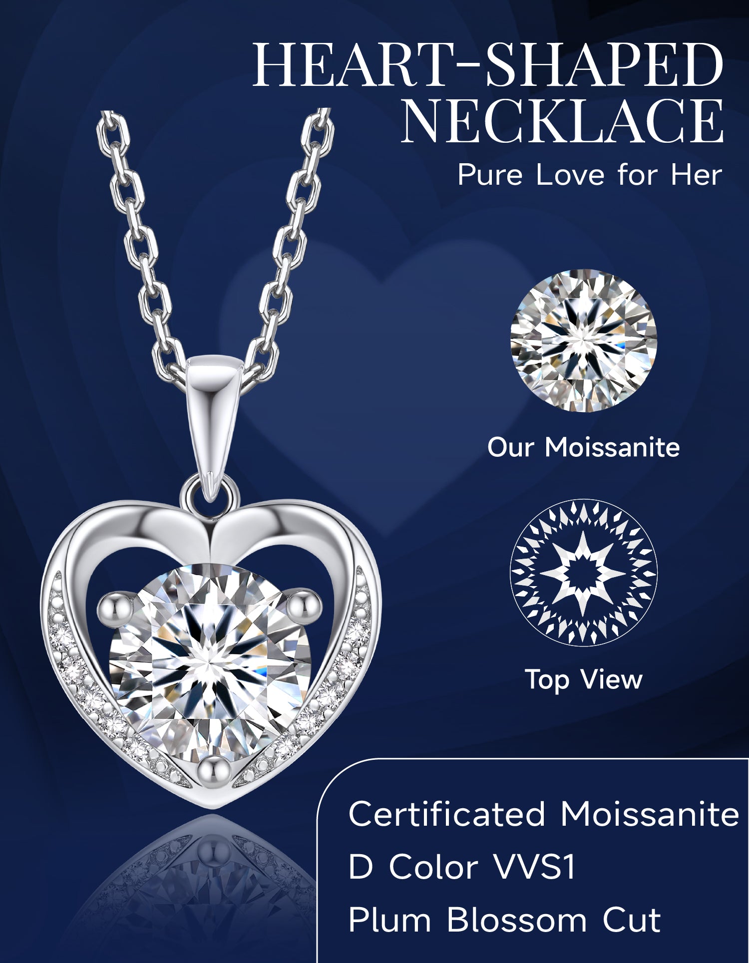 Sterling Silver Heart Moissanite Necklace for for Her Girls