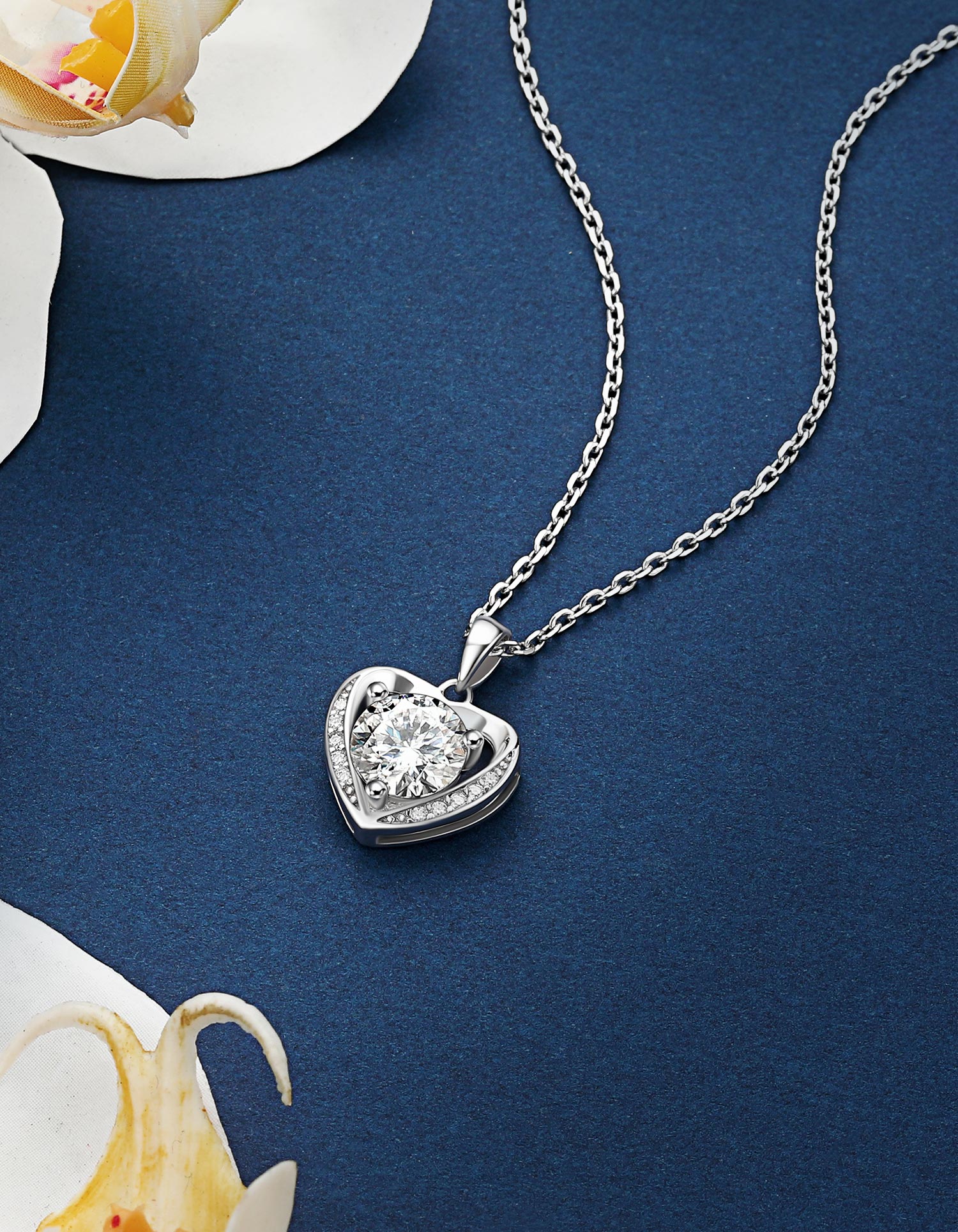 Sterling Silver Heart Moissanite Necklace for for Her Girls