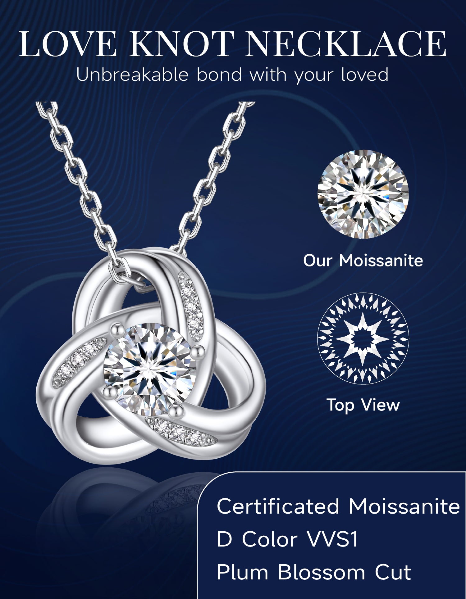 Infinity Love Knot Moissanite Necklace for Women Mom Birthday Gift