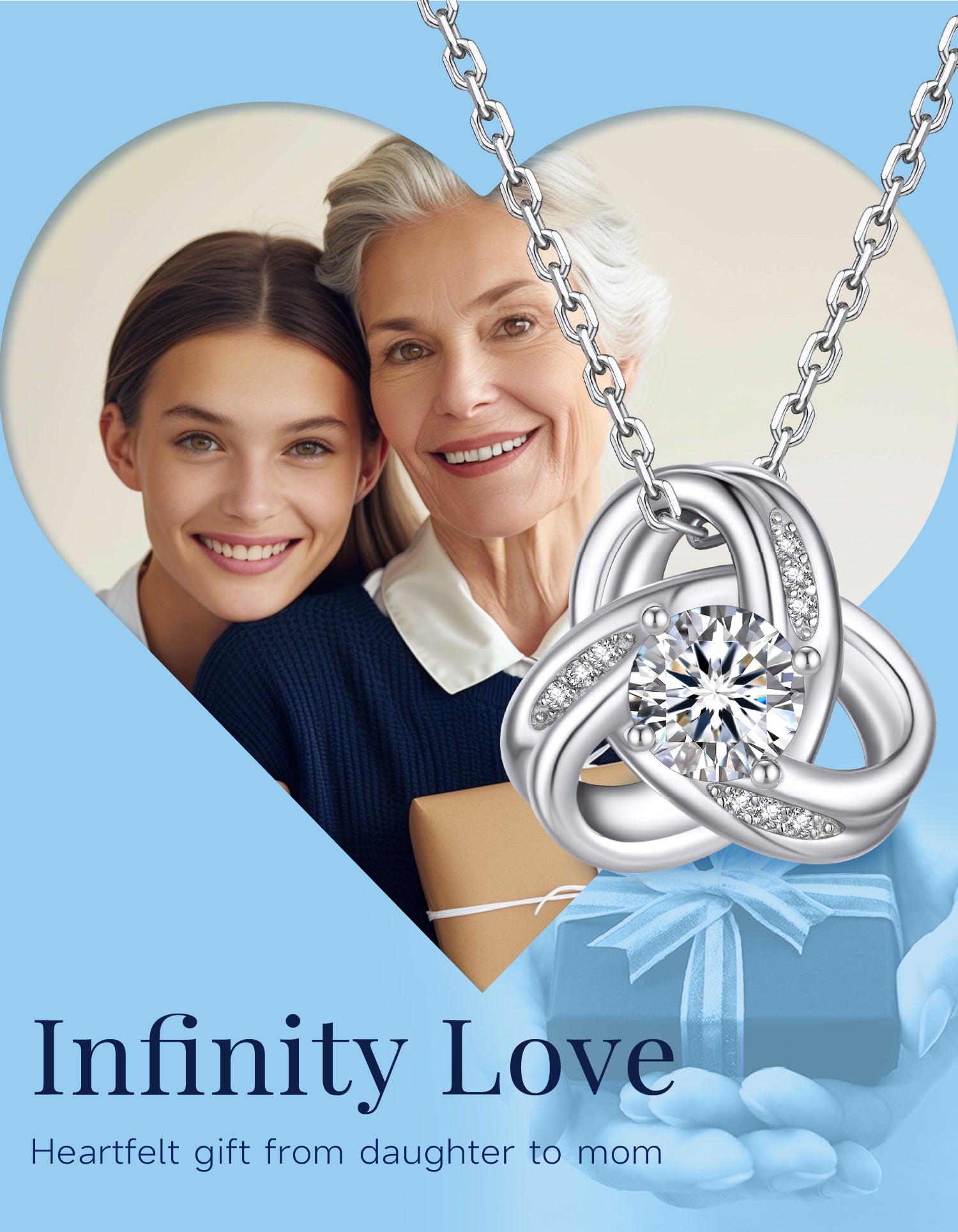 Infinity Love Knot Moissanite Necklace for Women Mom Birthday Gift