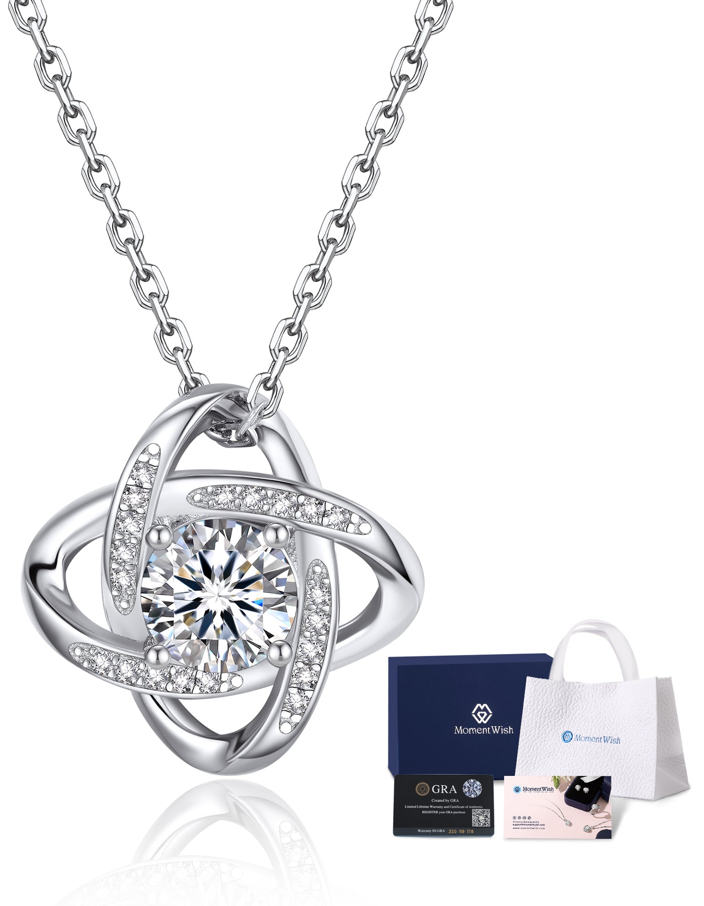 Love Knot Birthstone Moissanite Necklace Birthday Gift for Women Mom