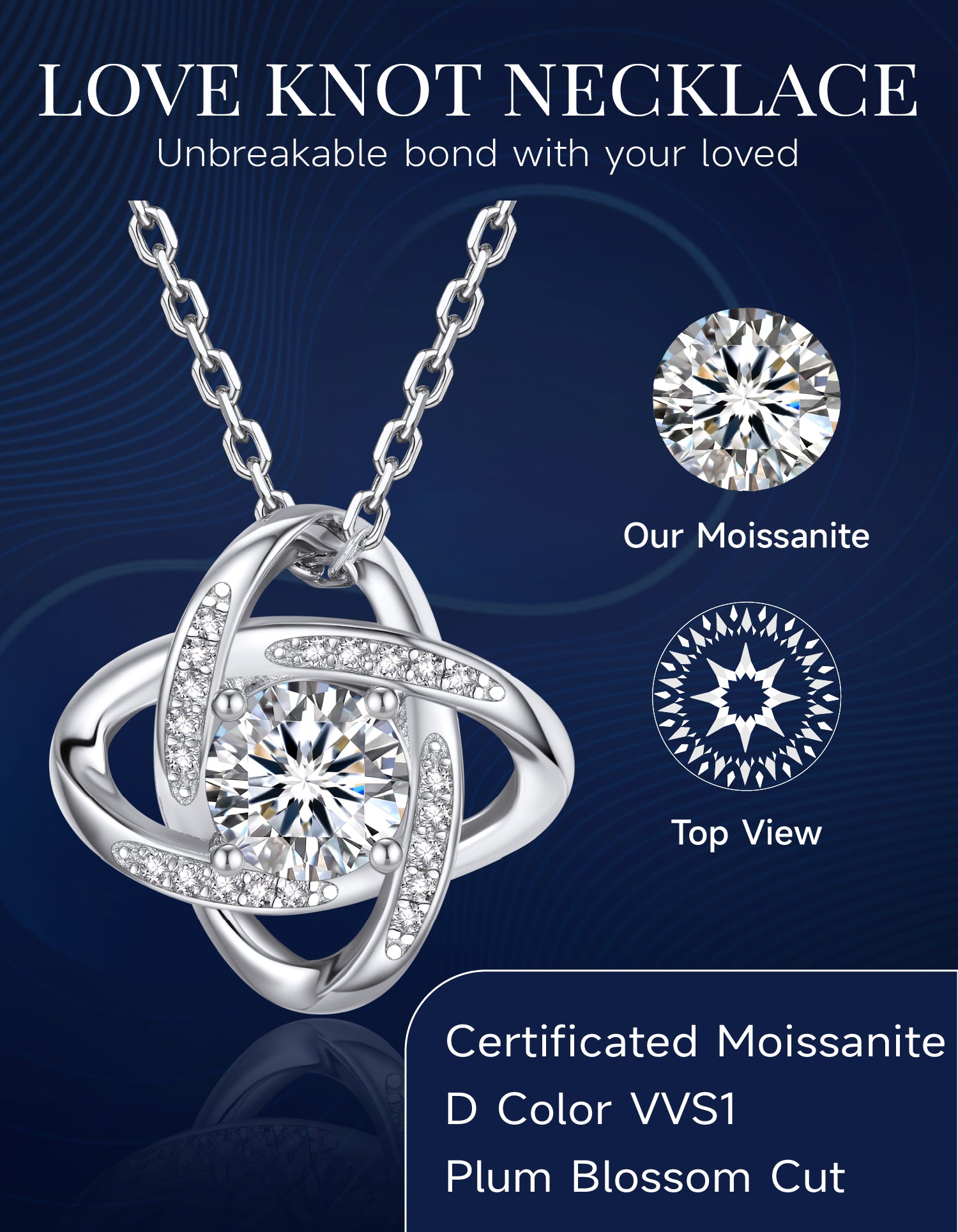 Love Knot Birthstone Moissanite Necklace Birthday Gift for Women Mom