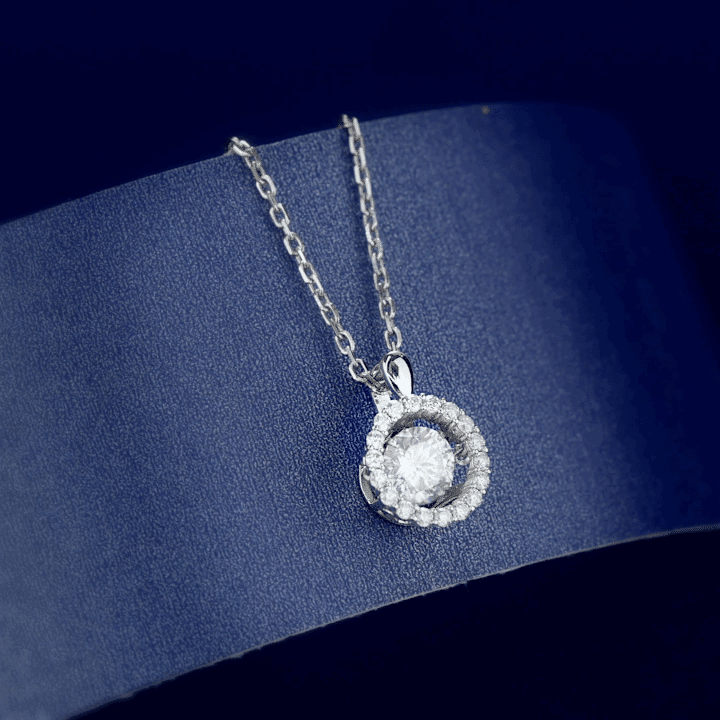 MomentWish Moissanite Halo Pendant Dancing Necklace For Women