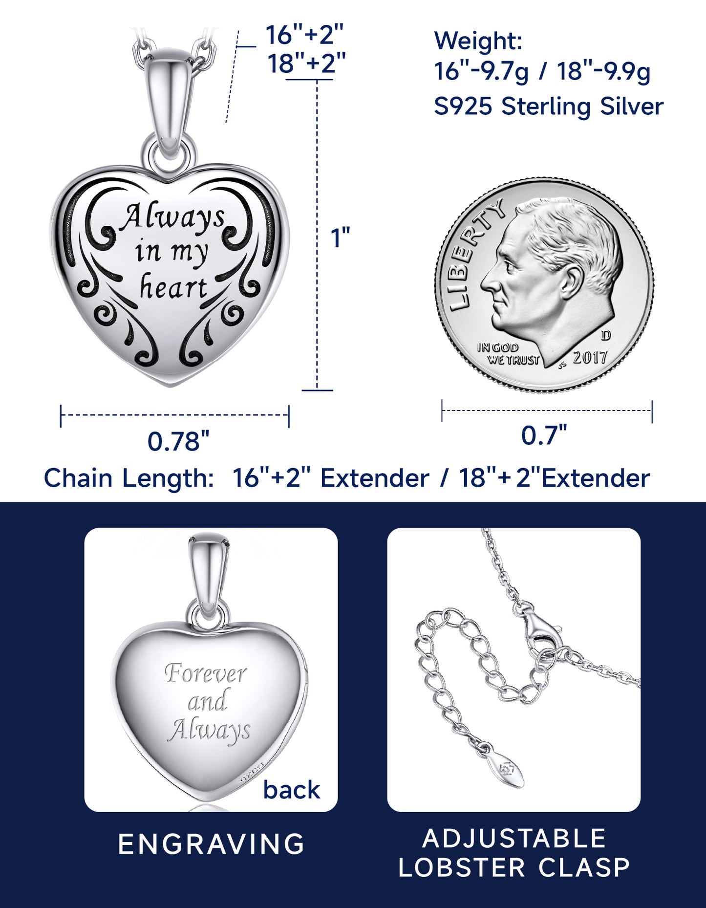 Personalized Silver Heart Photo Locket Necklace Pendant for Women