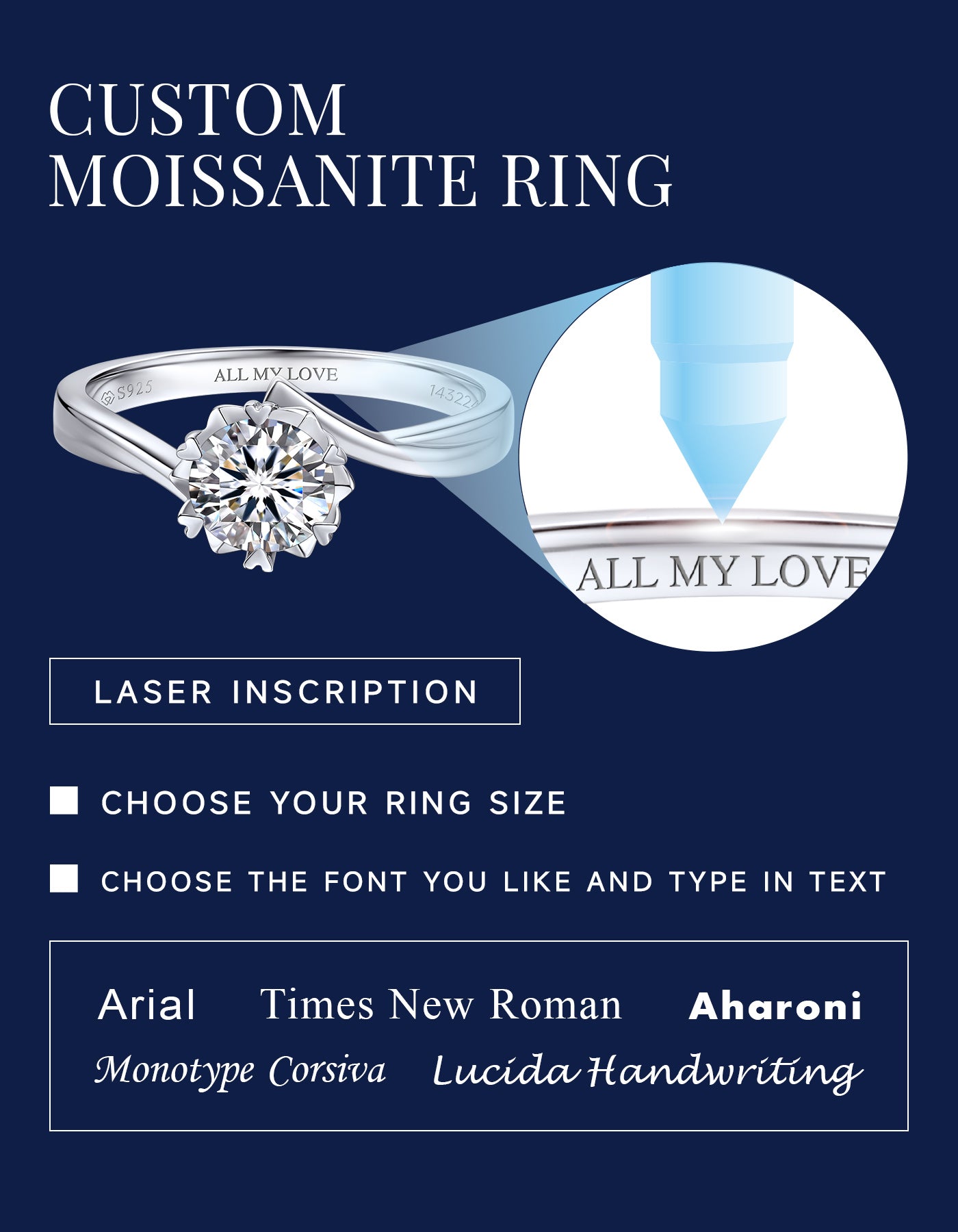 MomentWish Sterling Silver Snowflake Moissanite Engagement Ring for Women
