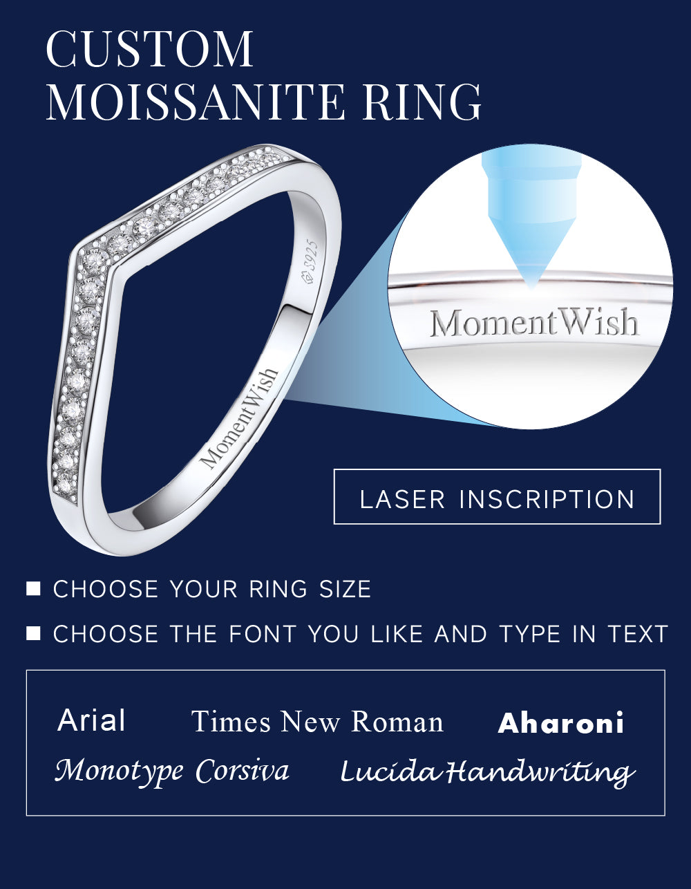Momentwish Moissanite Curved Wedding Ring in S925 Silver