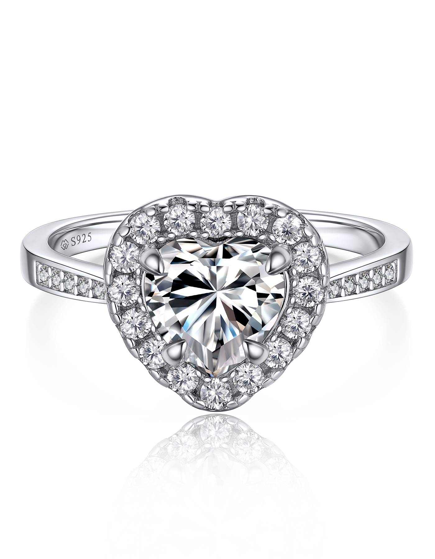 MomentWish Heart Halo Engagement Ring Moissanite Ring For Women