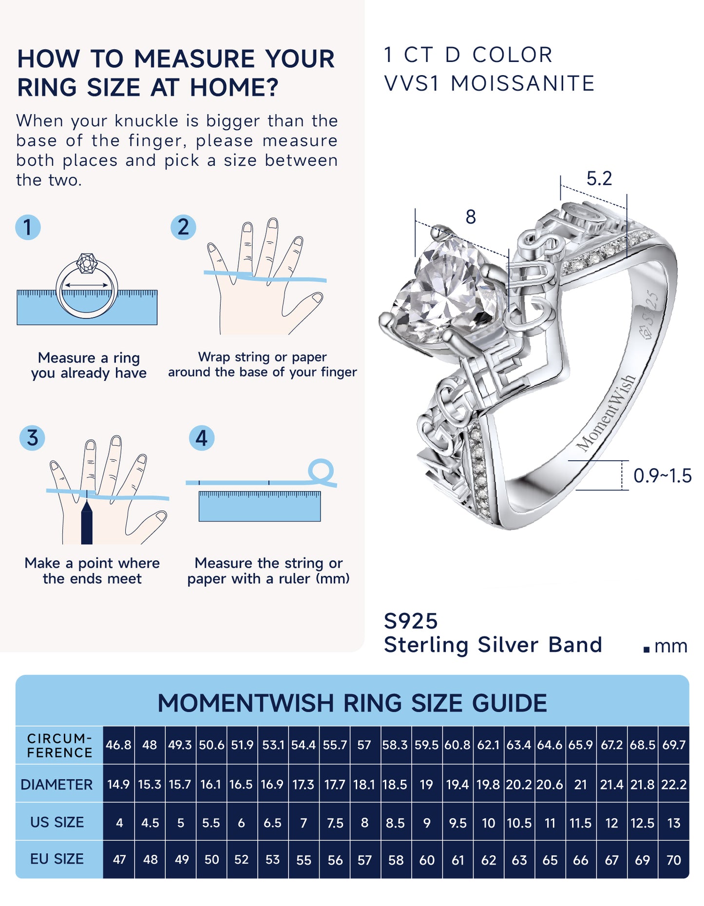 MomentWish Heart Moissanite Personalized Initial Ring for Women