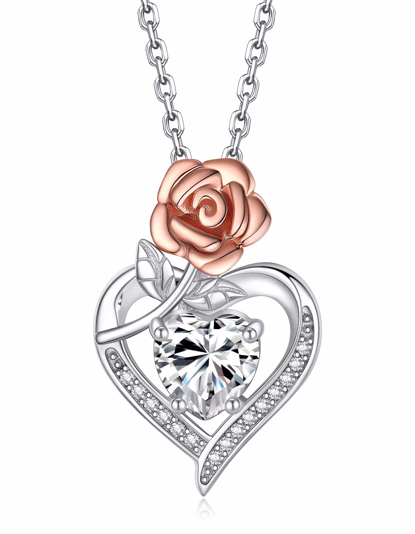 MomentWish Heart Moissanite Pendant Necklace With Rose