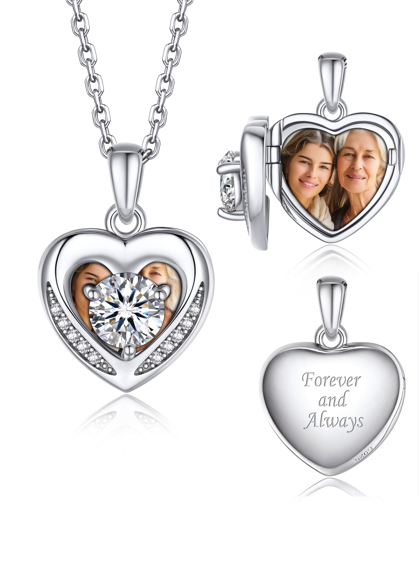 MomentWish Heart Photo Locket Necklace With Moissanite