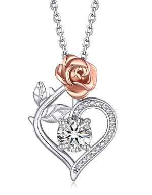 MomentWish Heart Rose Pendant Necklace With Moissanite