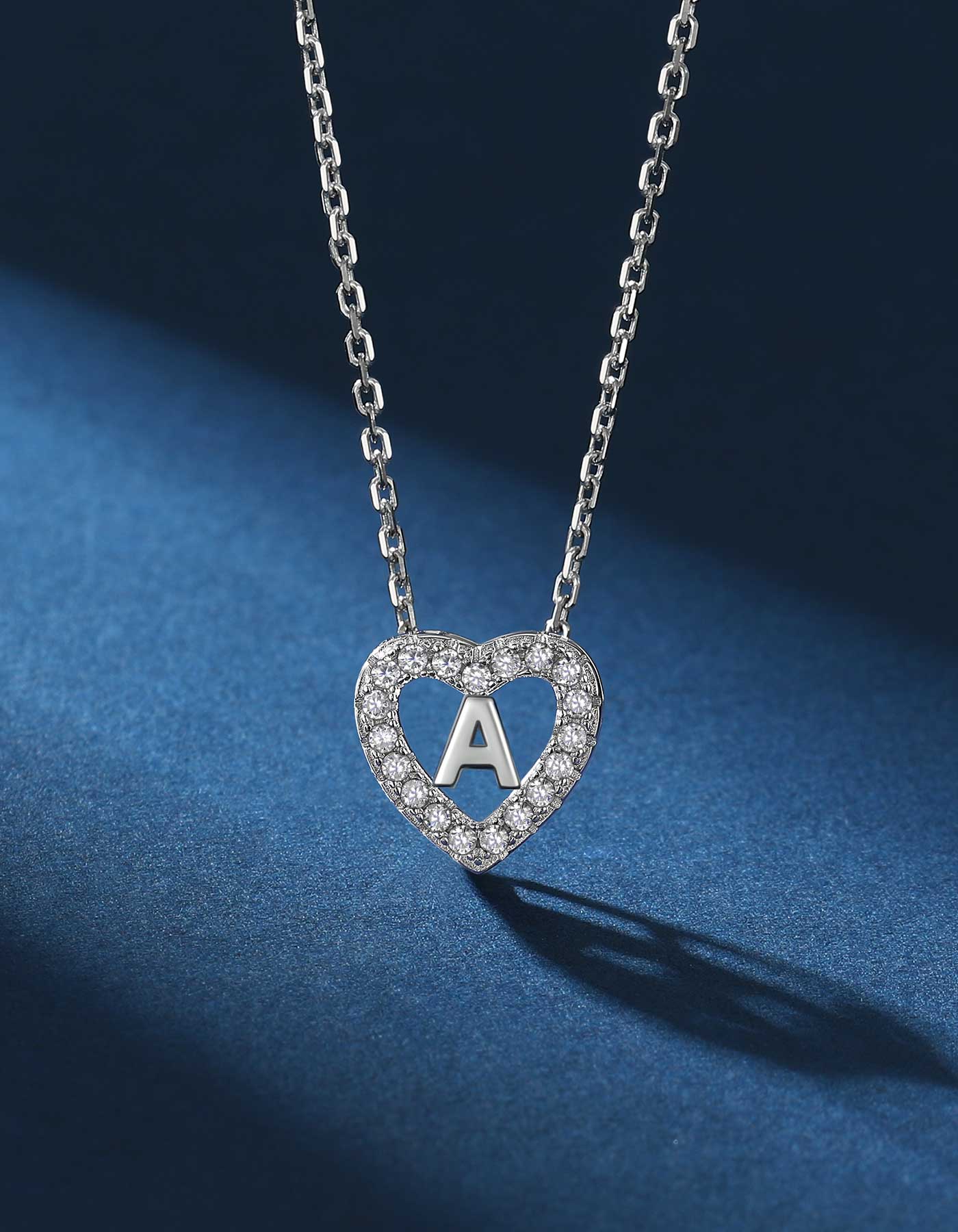 925K Sterling Silver Heart and Custom Letter Necklace for Women