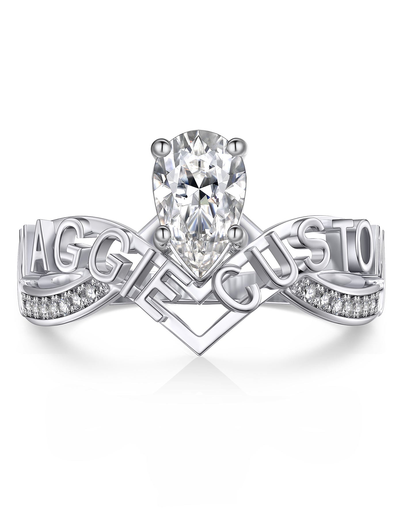 MomentWish Pear Cut Moissanite Ring Custom Name Engagement Ring