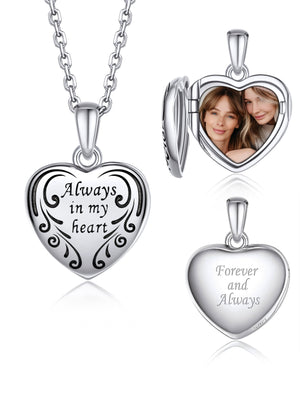 MomentWish Personalized Silver Heart Photo Locket Necklace Pendant for Women