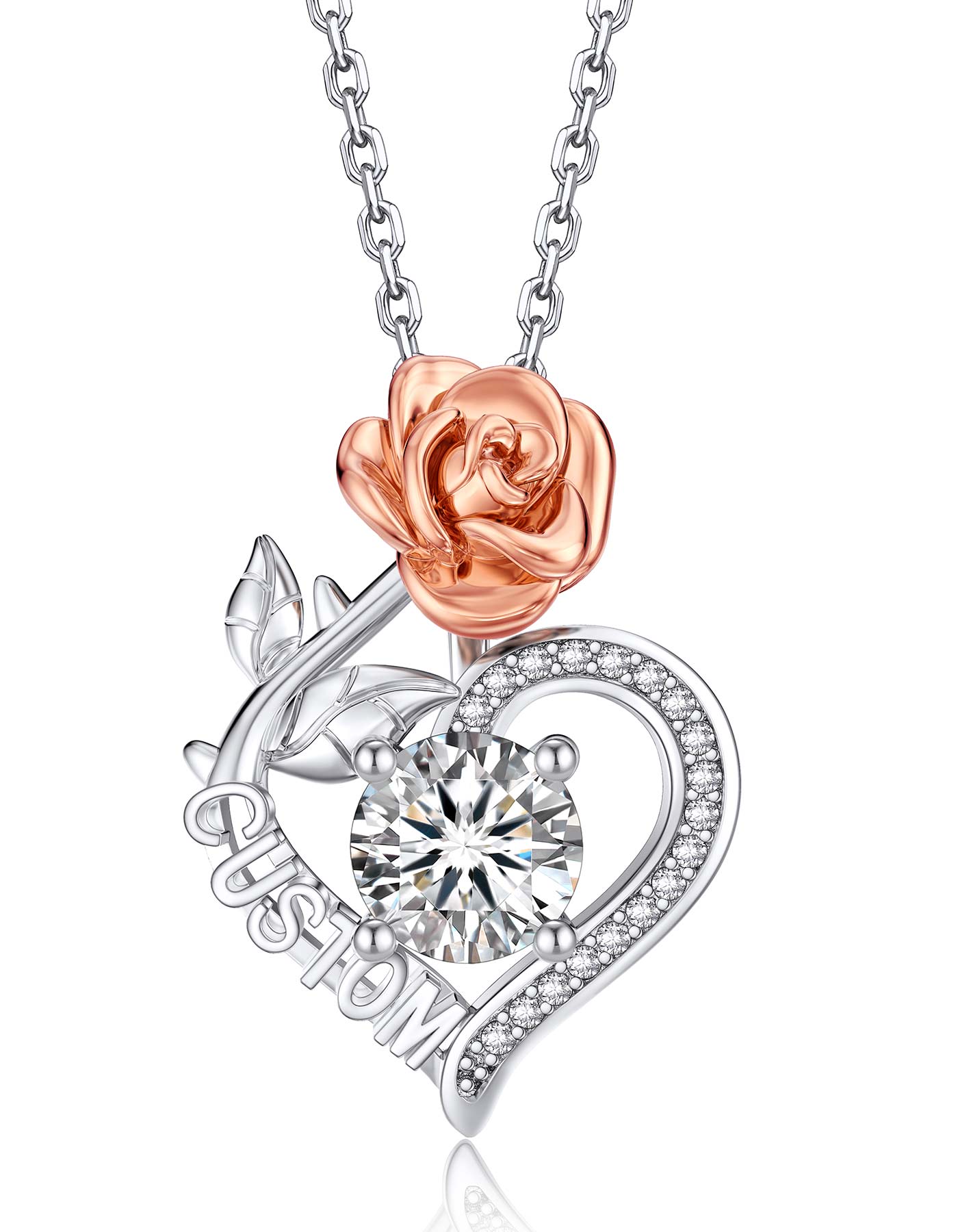MomentWish Rose Heart Moissanite Necklace Custom Name Necklace