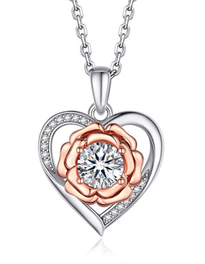MomentWish Rose Love Heart Necklace With Moissanite