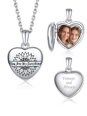 MomentWish Sterling Silver Heart Photo Locket Necklace with Picture for Women