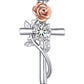 MomentWish Sterling Silver Rose Cross Pendant Necklace With Moissanite
