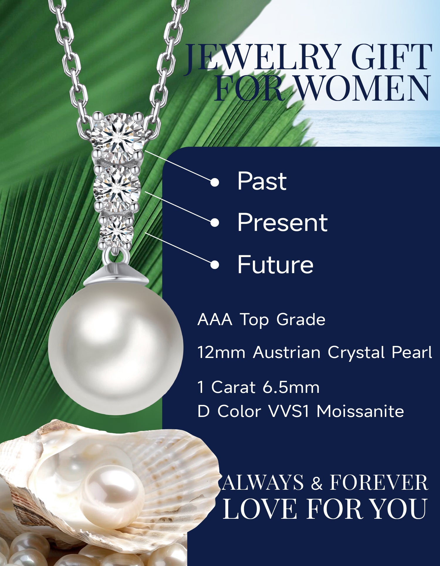 Pearl Necklaces with Moissanite 30th Wedding Anniversary for Wife