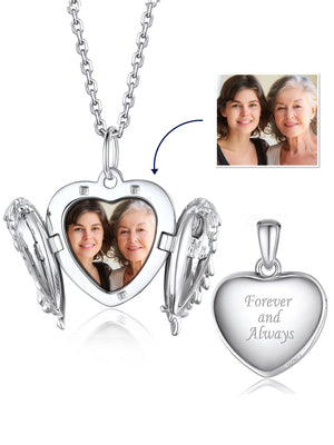 Personalized Angel Wing Photo Locket Necklace with Picture for Women