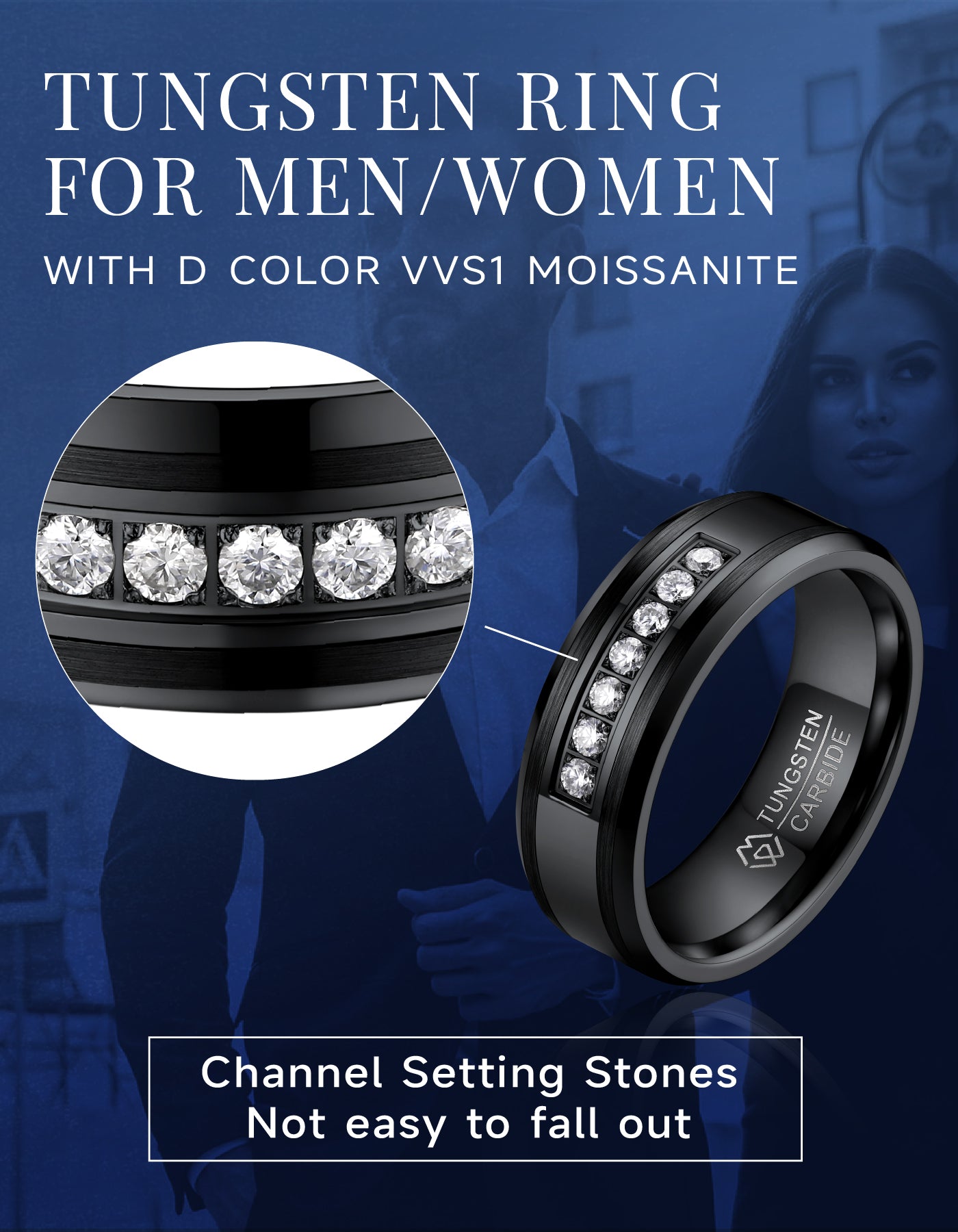 Moissanite Tungsten Carbide Wedding Band Ring For Men Women