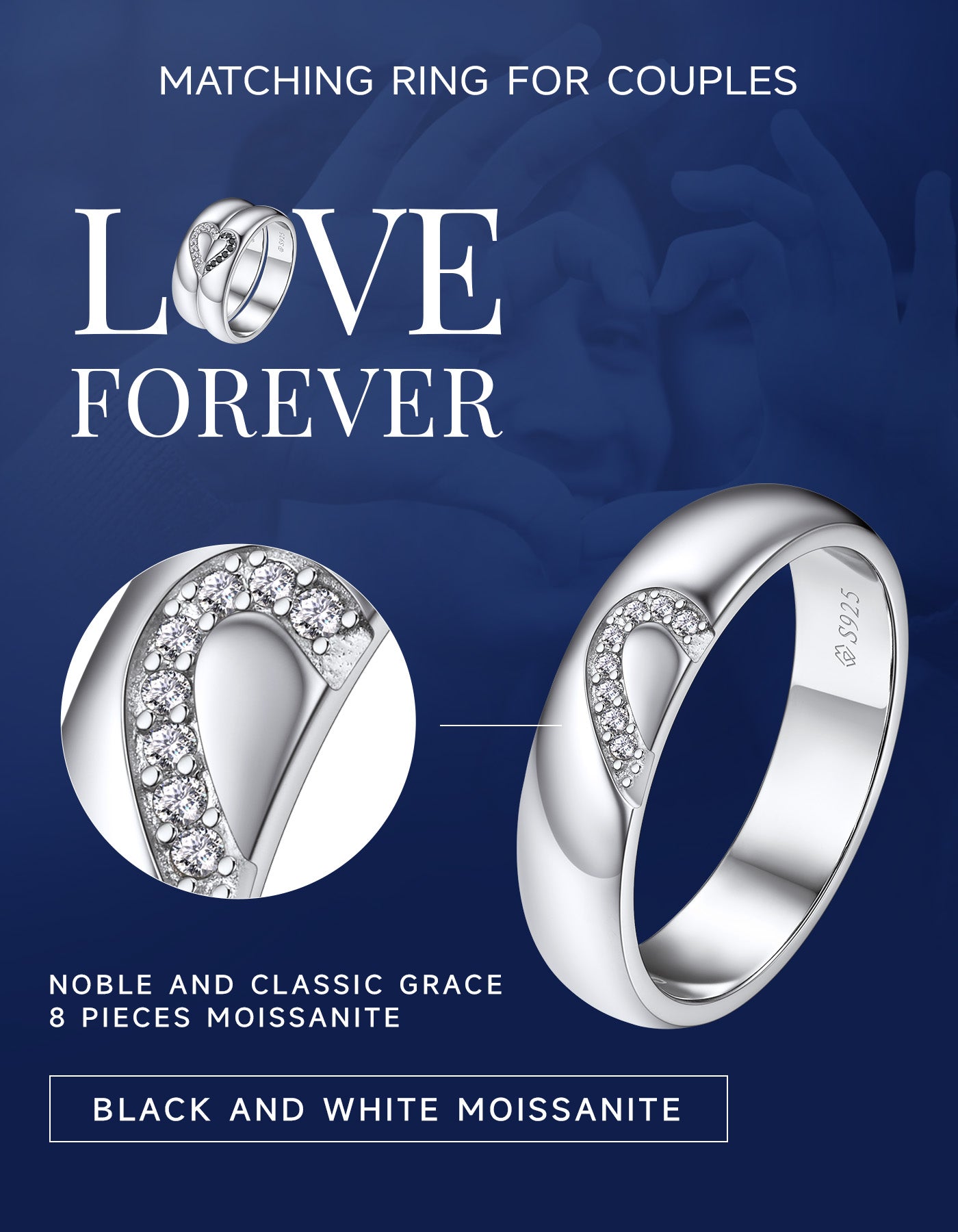 Moissanite His Her Heart Wedding Band Rings For Couples