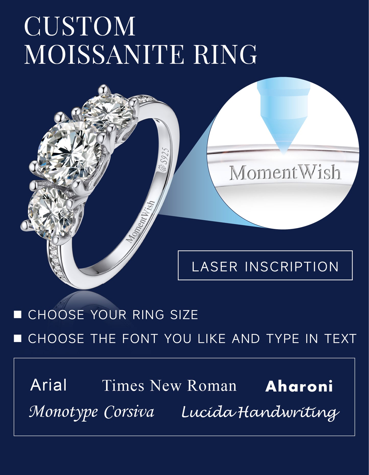 MomentWish 3 Stone Moissanite Engagement Ring For Women