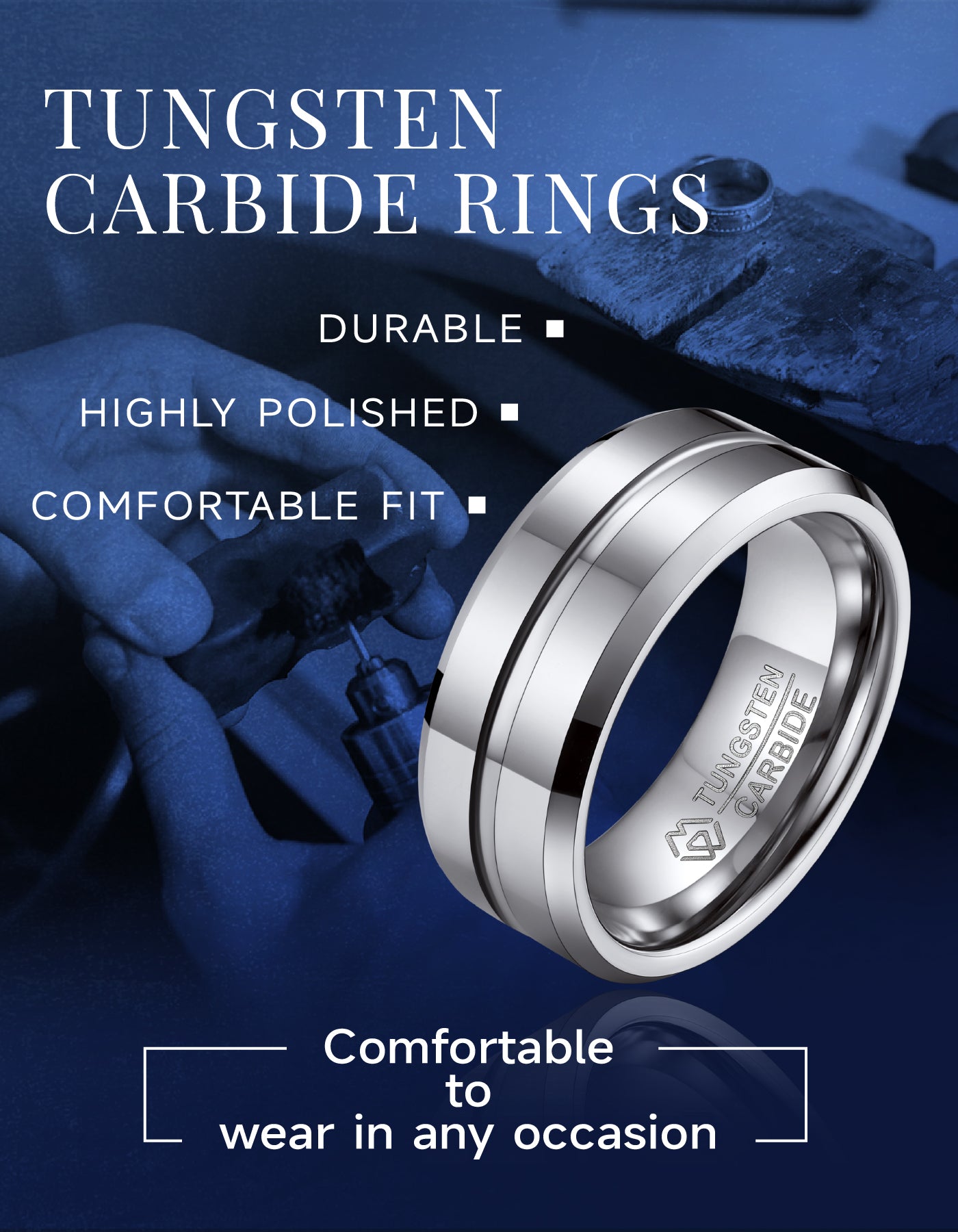 MomentWish Tungsten Carbide Band Ring For Men