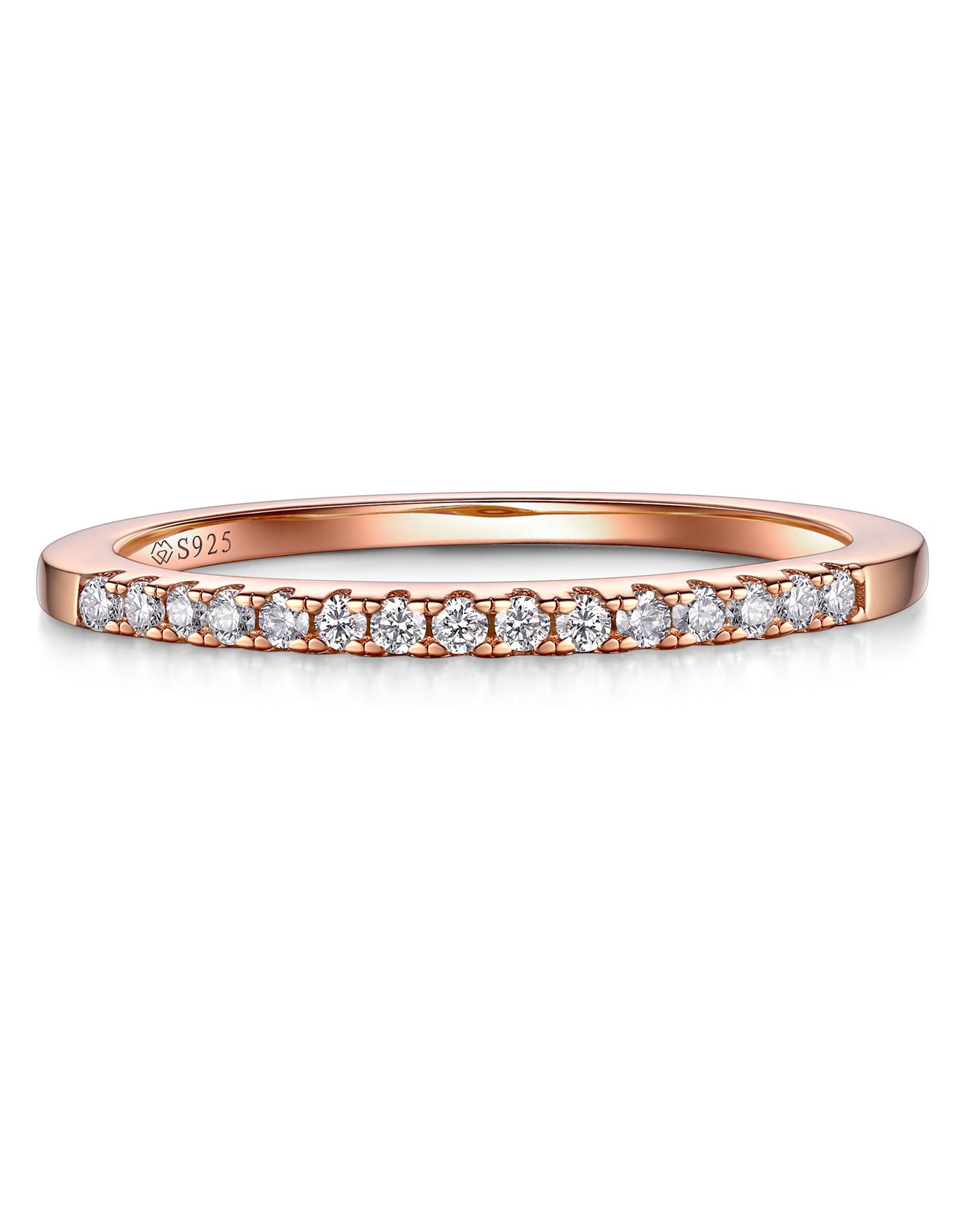 MomentWish 925 Sterling Silver Moissanite Wedding Band Ring Rose Gold