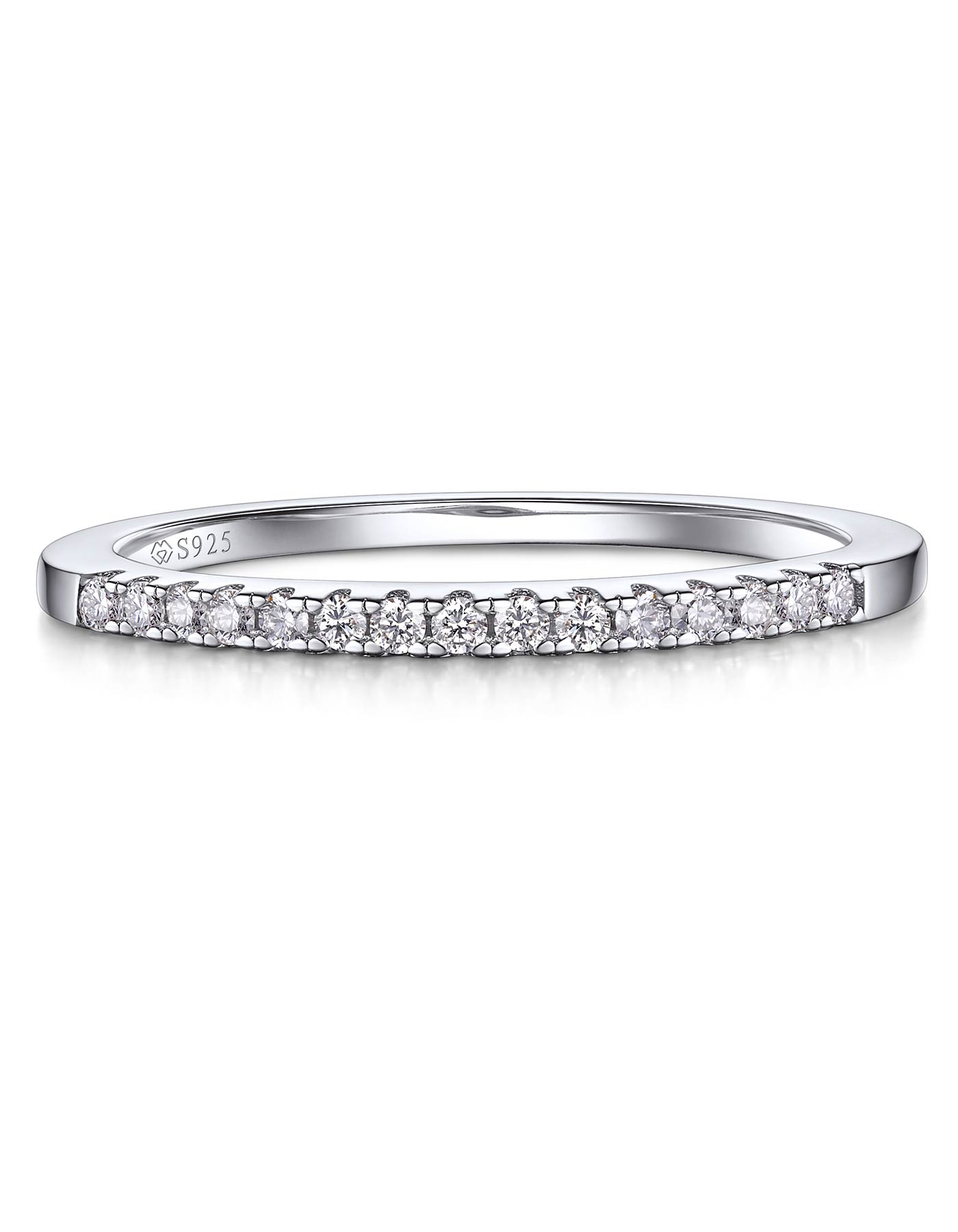 MomentWish 925 Sterling Silver Moissanite Wedding Band Ring