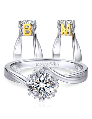 MomentWish Custom Name Snowflake Moissanite Engagement Ring for Women