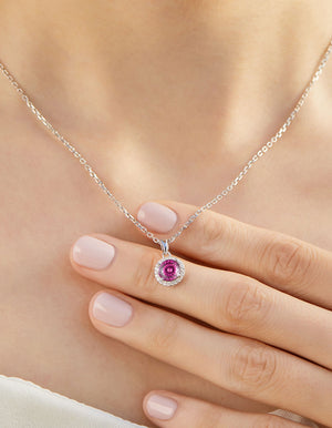 Personalized Birthstone Moissanite Halo Necklace for Women