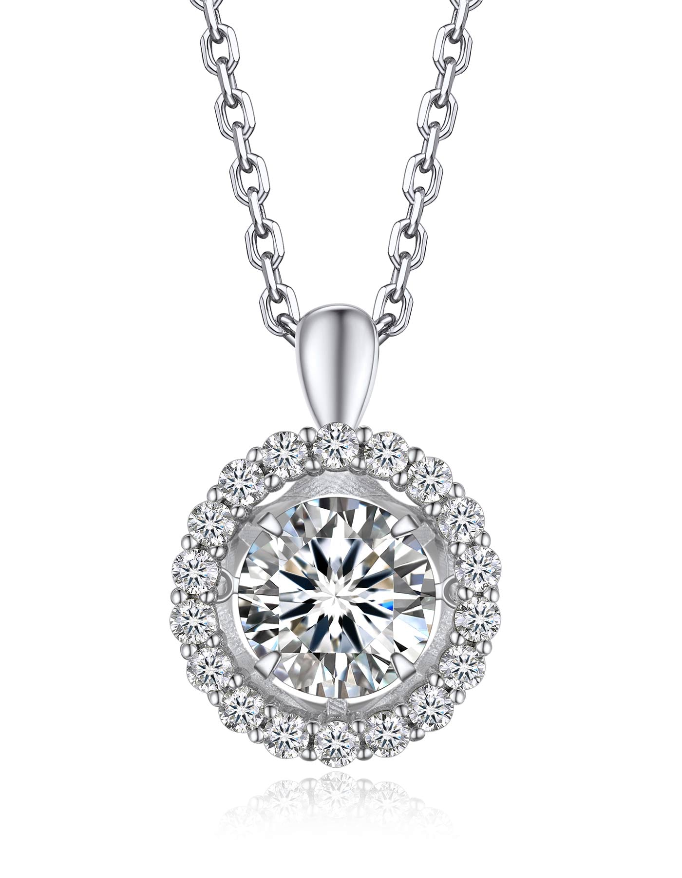 MomentWish Halo Moissanite Pendant Necklace Dancing Necklace For Women