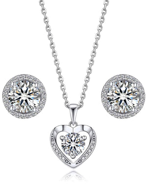 MomentWish Heart Necklace and Halo Moissanite Earrings