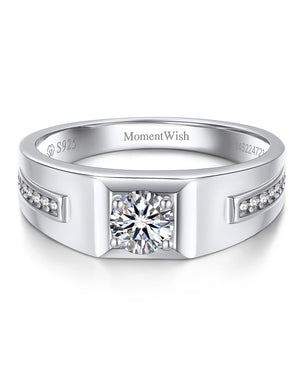 MomentWish Moissanite Engagement Ring Silver Band Ring For Men