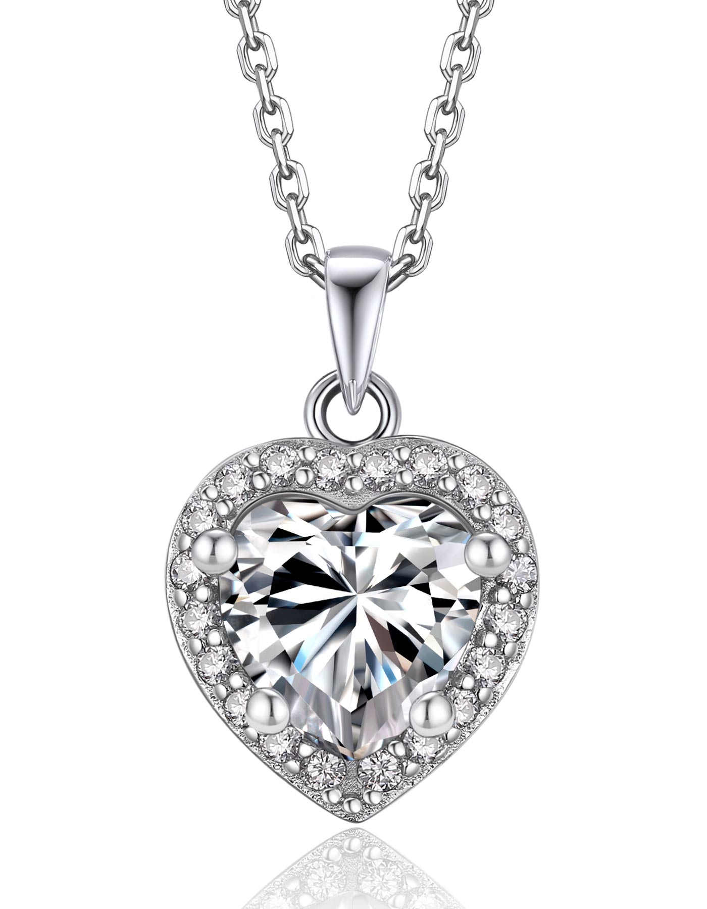 MomentWish Moissanite Halo Heart Necklace For Women