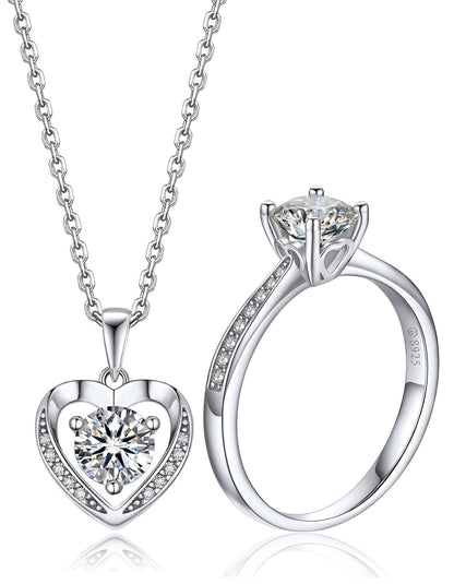 MomentWish Moissanite Heart Necklace And Promise Ring Set