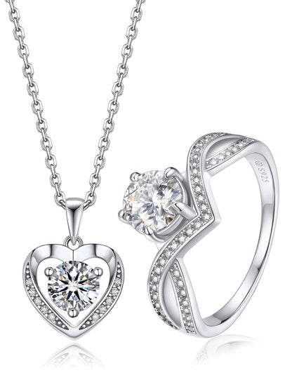MomentWish Moissanite Heart Necklace for Women and Engagement Ring