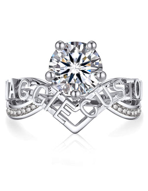 MomentWish Moissanite Promise Ring Engagement Ring Custom Name for Women