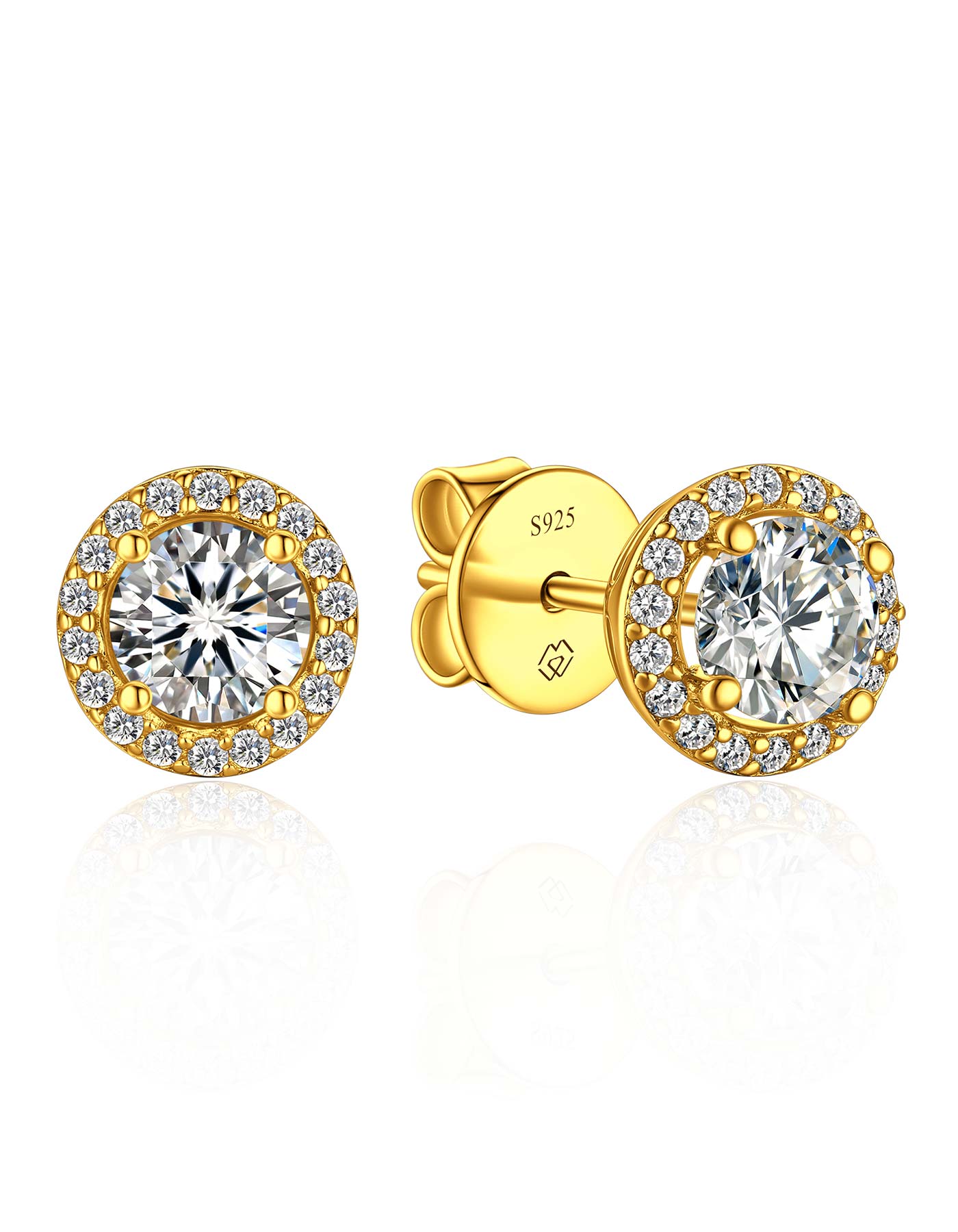 MomentWish Gold Plated Halo Moissanite Stud Earrings