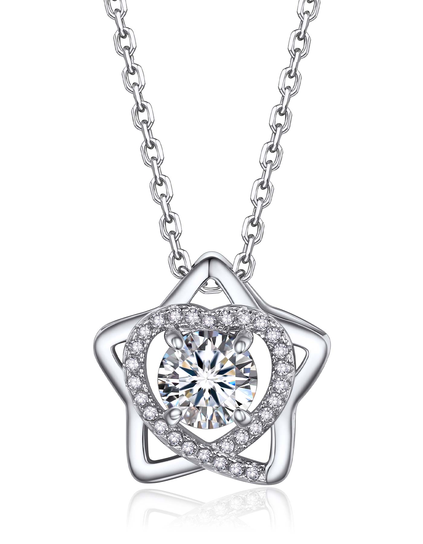 MomentWish Pentagram Heart Moissanite Pendant Necklace For Women