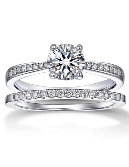 MomentWish Sterling Silver Moissanite Accented Engagement Ring Set for Women