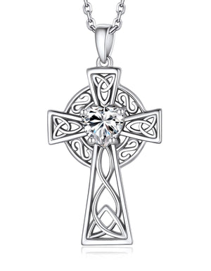 MomentWish Sterling Silver Moissanite Celtic Knot Cross Necklace