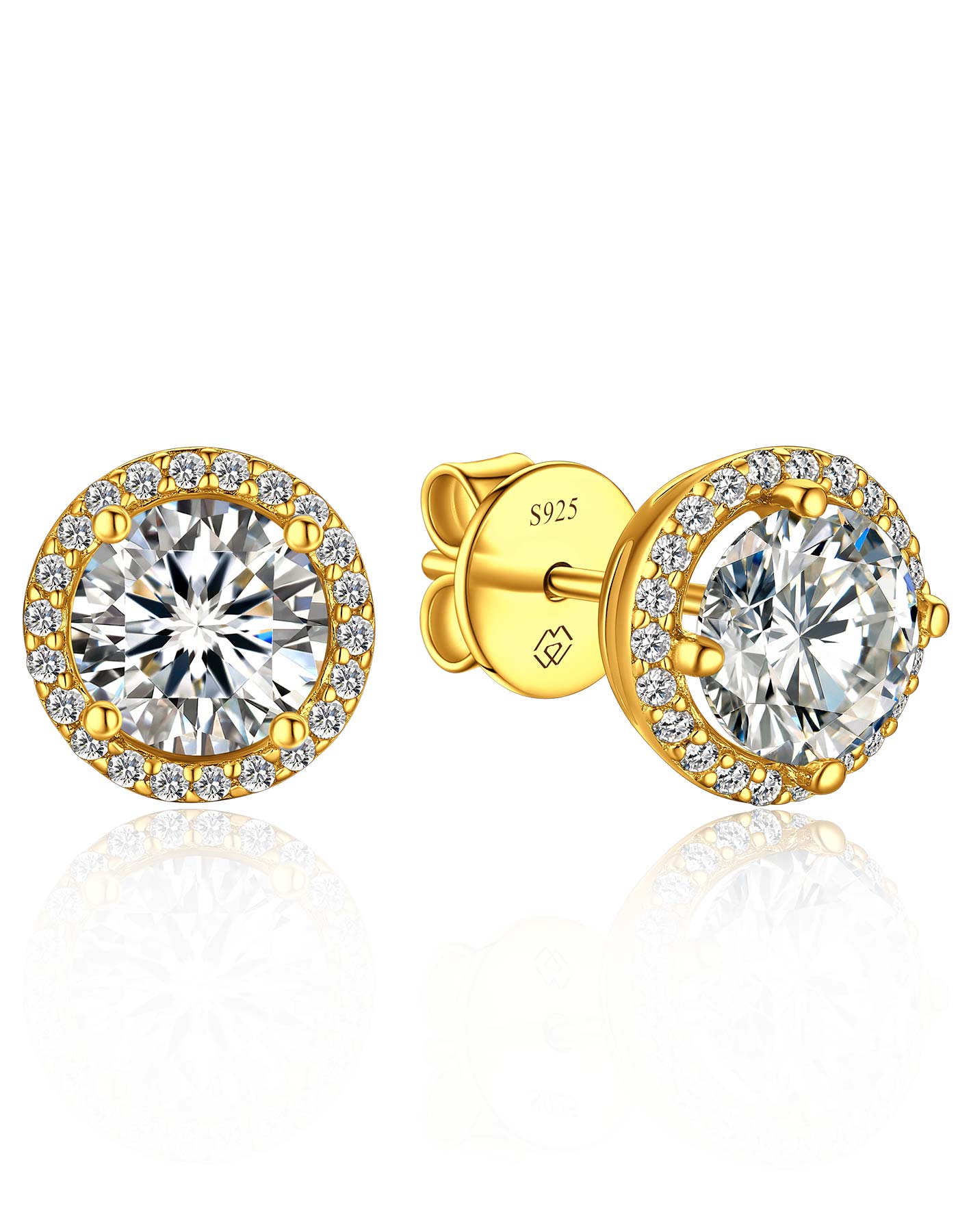 MomentWish Sterling Silver Moissanite Diamond Earrings Gold Plated