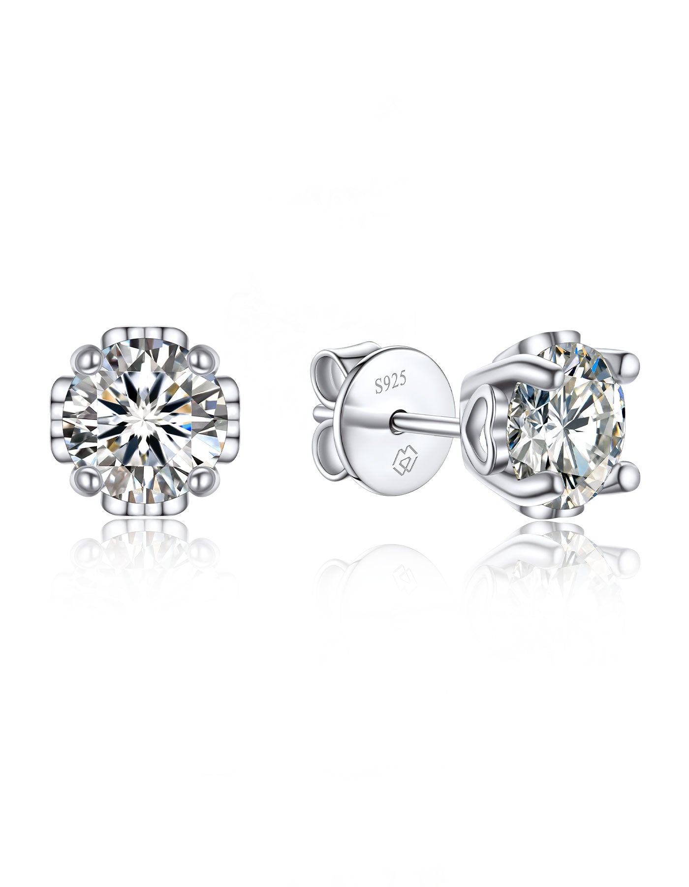 MomentWish Sterling Silver Moissanite Stud Earrings With Heart